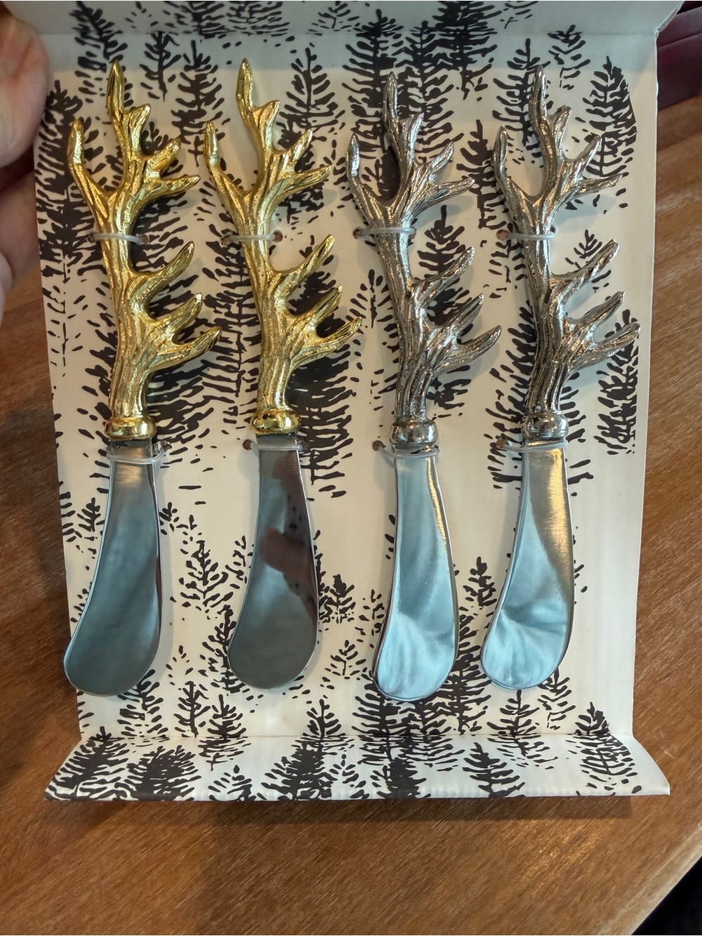 Antler-Handle Cheese Spreaders Set — Gold & Silver